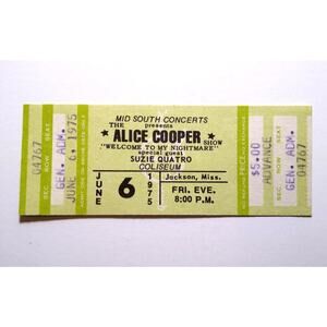 Alice Cooper Welcome To My Nightmare Original UNUSED 1975 Concert Ticket Jackson